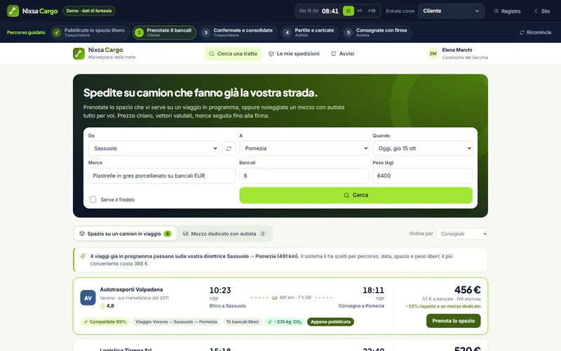 Marketplace delle tratte con i risultati della ricerca Sassuolo-Pomezia